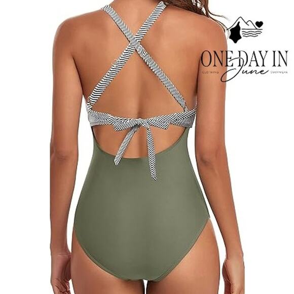 Eomenie Cross Front Cut Out One Piece Swimsuit Size M - Picture 2 of 7
